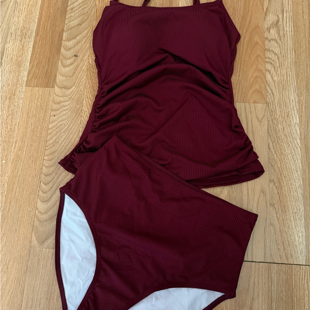 New Burgundy Tankini Swimsuit Set